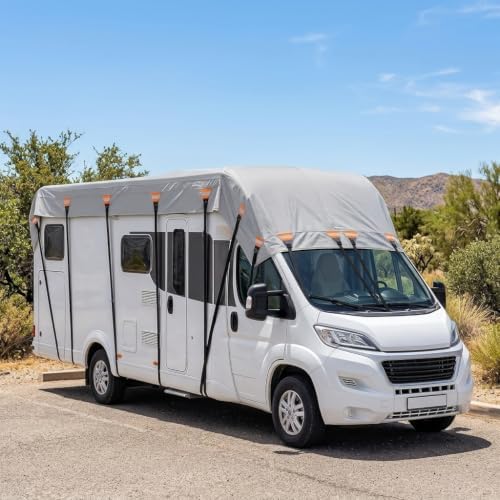 2026 Upgraded Heavy Duty RV Roof Cover,3000PA Waterproof Camper Top Cover with 16 Adjustable Buckles & 16 Reflective Reinforcement,16ft to 44ft for Travel Trailer Pop-Up Camper