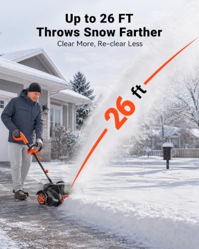 VOLTASK 48V 16-Inch Brushless Cordless Snow Shovel with Wheels, Orange