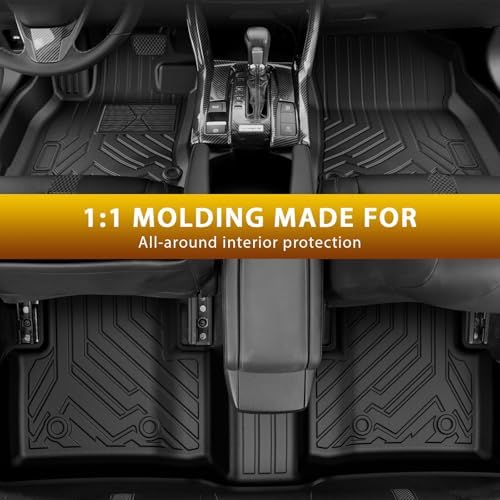 Powerty Floor Mats for 2016-2021 Honda Civic Coupe/Sedan/Type R, 2017-2021 Honda Civic Hatchback All Weather 3D TPE Anti-Slip Car Liners for 1st & 2nd Row Accessories