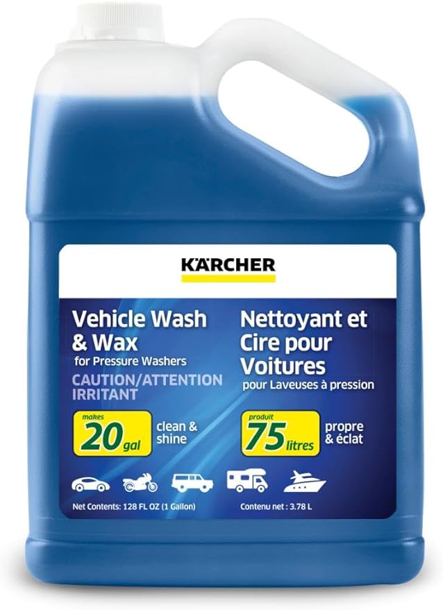 Kärcher Vehicle Wash and Wax, Pressure Washer Detergent, Cleans Cars, Bikes, Trucks, Boats and More, Highly Concentrated, Makes up to 20 gal of Cleaner