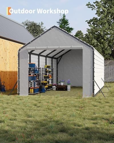 13ft Wide Heavy Duty PE Carport – Waterproof Outdoor Garage Shelter for Car, Truck, Boat with Removable Sidewalls, Grey