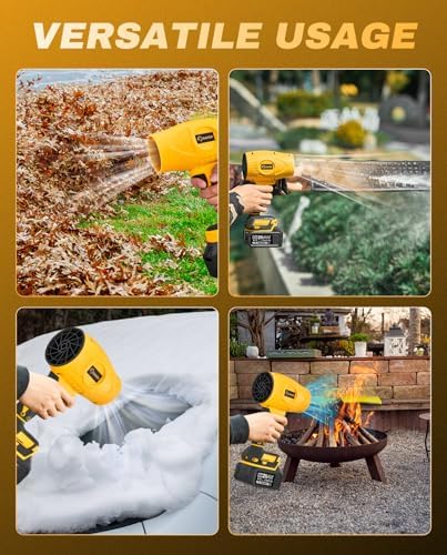 Saker Handheld Cordless Leaf Blower Portable Dust Cleaner 180000 RPM Compressed Air Duster with Adjustable Speed for Drying Patio Cleaning Camping 2 x 4.0Ah Battery Yellow