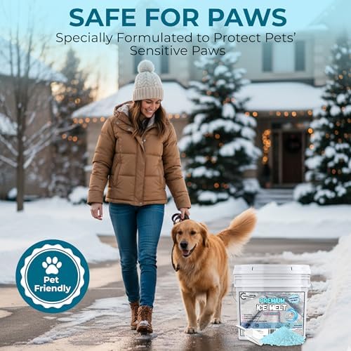 Pet-Friendly Ice Melt - Fast-Acting Magnesium Chloride Formula, Safer for Pets & Surfaces, 45lb Bucket with Scoop