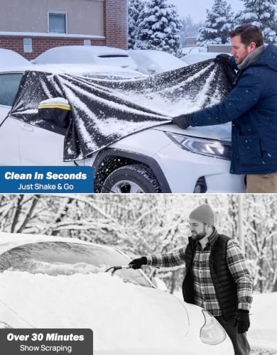 JOYTUTUS Windshield Cover for Ice and Snow, Windshield Snow Cover for SUVs with Heavy Duty 900D Oxford Fabric, All-Weather Protection with Side Mirror Covers, Waterproof, Anti-Theft Design
