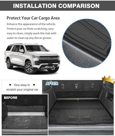 Powerty Floor Mats Cargo Liner for 2021-2024 2025 2026 Chevy Chevrolet Suburban/GMC Yukon XL 8 Seats All Weather 3D TPE Anti-Slip Car Protection, 1st & 2nd Row Set with Rear Cargo Mat Accessories