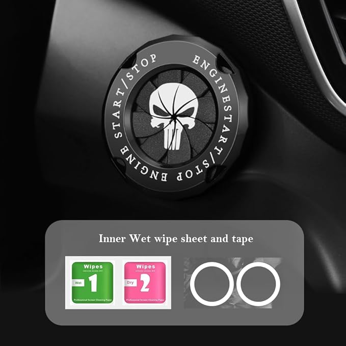 Stylish Car Push Start Button Cover,Spin Type Zinc Alloy Push to Start Button Cover for Car Decor,Universal Engine Start Button Cover Interior Car Accessories for Car Truck SUV (Skull Black)