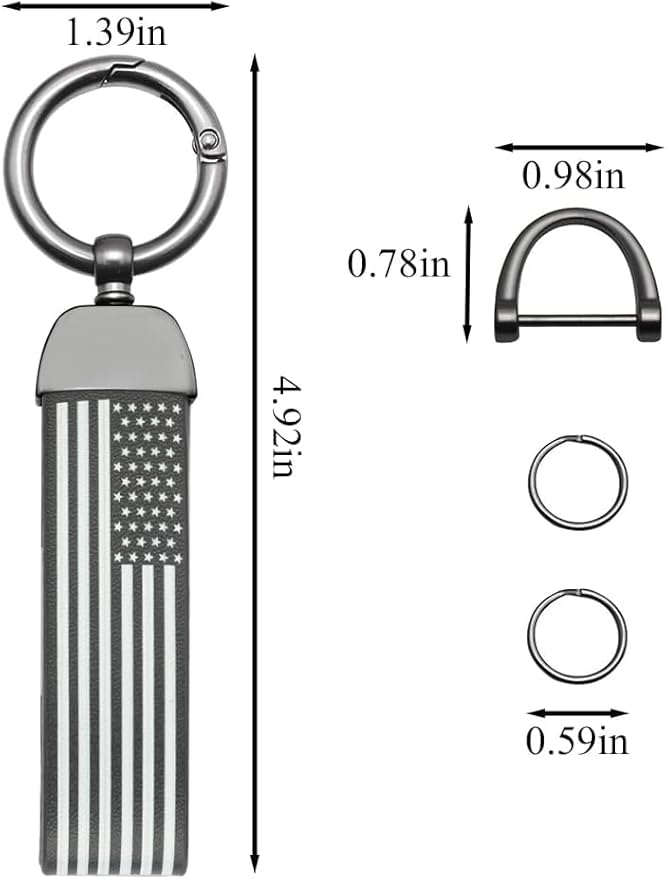 American USA Flag Leather Car Keychain With Zinc Alloy Ring Interior Car Truck Accessories with Anti-Lost D-Ring for Men and Women