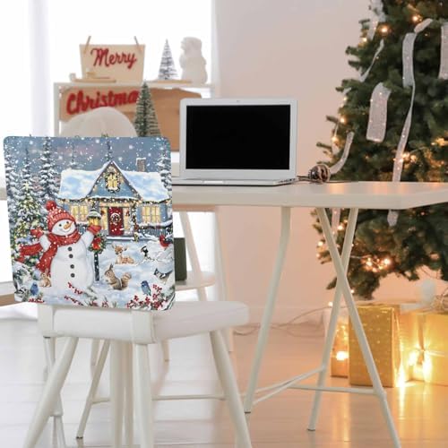 Christmas Snowman Chair Back Covers Set of 6 Xmas Tree Farmhouse Snowflake Washable Removable Chair Cover Slipcover Protector for Dining Room Hotel Party Holiday Decor