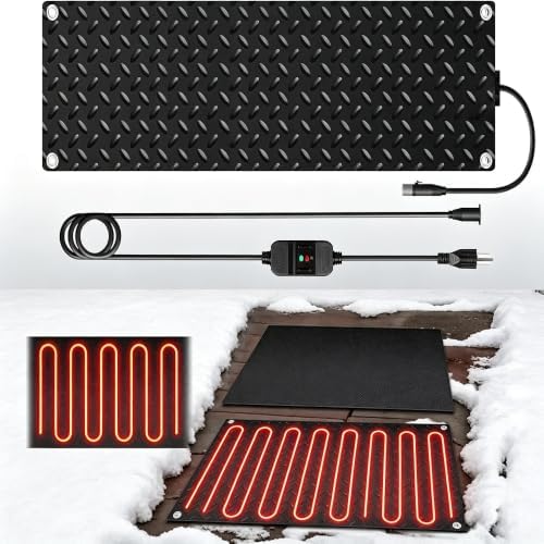 Heated Snow Melting Mats for walkways Stairs- Outdoor Heated Mats- Non-Slip Electric Heated Foot Mats for Winter Snow Removal- Heated Snow Melting Mat for Stairs garages Driveway (10in x 48in)