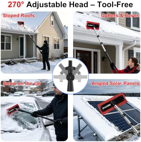 Telescoping Roof Rake for Snow Removal, 20FT Extendable Snow Rake, EVA Head
