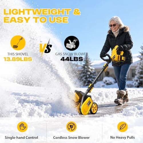 Brushless 40V Cordless Snow Shovel, 16" Electric Snow Blower with 2×4.0Ah Batteries & Fast Charger, 30FT Throw Distance for Driveway, Deck, Patio & Walkway，Yellow