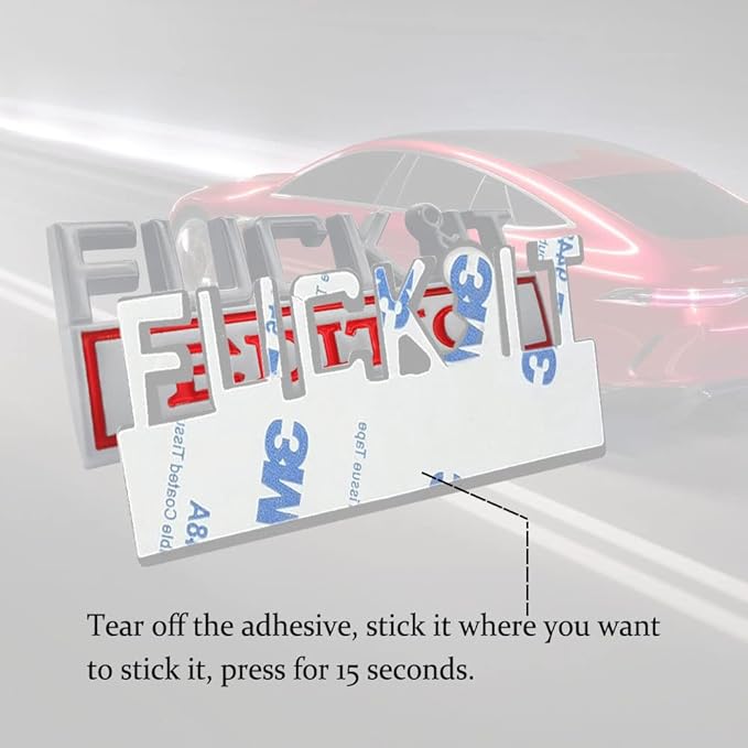 Fuck IT Edition Emblem, Car Exterior Emblems Badge 3D Sticker Decal, Fuck-IT Edition Emblem 3D Fender Badge Decal, 3D Fender Badge Decal Car Truck Replacement, Fit for All Cars (Sliver Red)