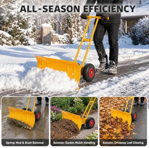 Garvee 39"W Large Adjustable Handle Wheeled Shovel for Driveway, Double Rod