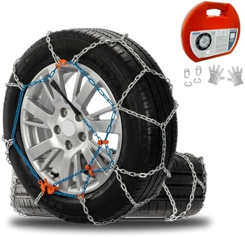 Snow Chains for Cars, SUVs & Pickup Trucks – Quick Fit, Easy Installation, Reusable Universal Tire Chains for Winter Emergency Traction (Set of 2)