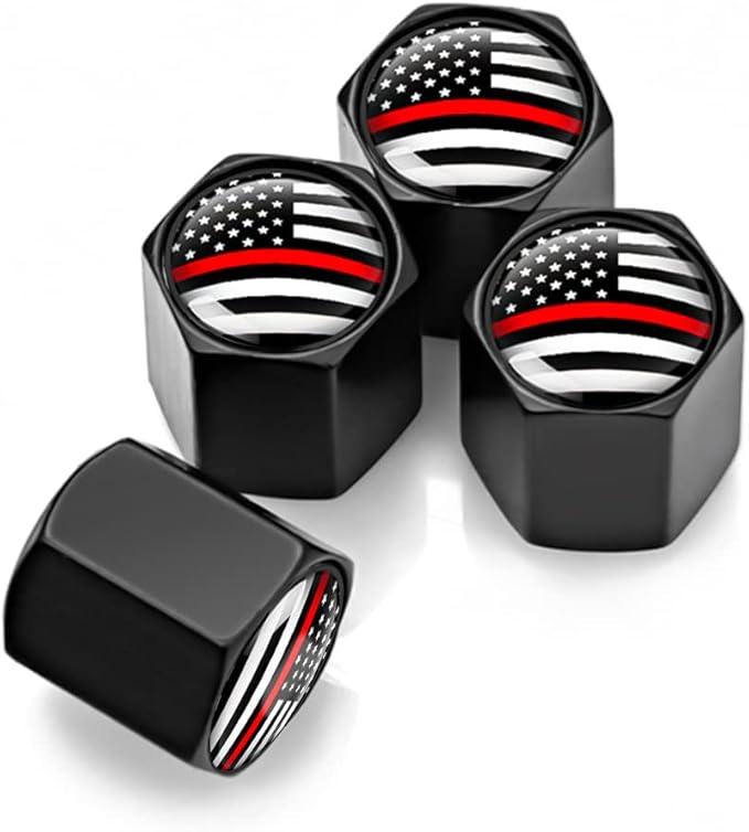 4PCS American Flag Tire Valve Stem Caps for Car, Auto Anti-Rust Airtight Rubber Valve Stem Covers, Leakproof Wheel and Tire Exterior Accessories Universal for Car, Bikes,Vehicles (Black/Red)
