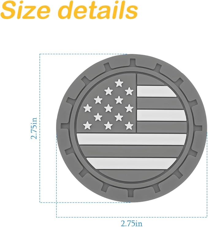 Osilly Car Cup Holder Coasters, 4 Pack American Flag Insert Car Cup Coaster, 2.75 Inch PVC Anti Slip Shockproof Embedded Drink Mat, Car Interior Decoration Accessories for SUV, Truck (Gray)