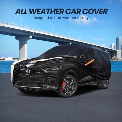 Multi-Layer Car Cover Custom Fit for Acura MDX(2007-2026), 100% Waterproof All Weather for Automobiles, Gift with Towel, Heavy Duty Car Covers for Rain Sun UV Protection with Door Zipper