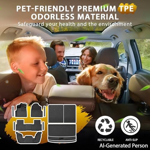 Powerty Floor Mats for Honda Pilot 2023-2026 2027, All Weather 3D TPE Anti-Slip Trunk Cargo Liner Seat Back Covers with Door Sill Guards Protectors Full Set Car Accessories