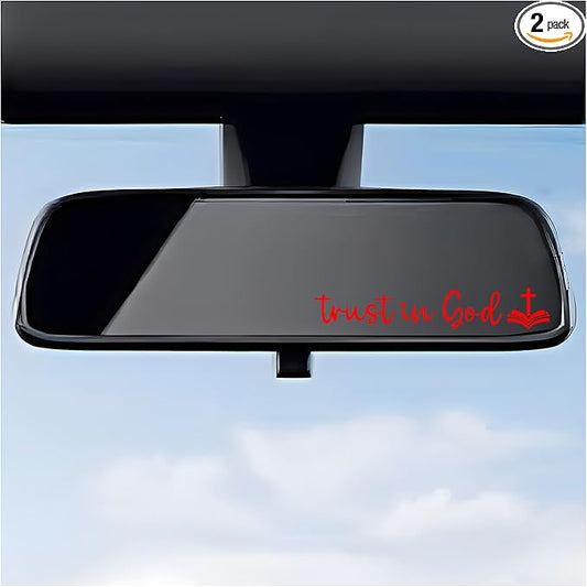 DXNQ 2 PCS Trust in God Rearview Mirror Decals, Automotive Vinyl Rear View Mirror Decorative Stickers, Waterproof Trust in God Stickers for Car Truck Laptop, Car Accessories (Red,Style 2)