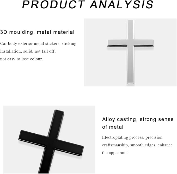 DXNQ 4PCS Metal Jesus Christ Cross Badge Stickers, 2.5"×1.8" Alloy 3D Individual Car Cross Sticker, Self Adhesive Scratch Covering Cross Emblem Decal for Car Body Fender Tail (Silver+Black)