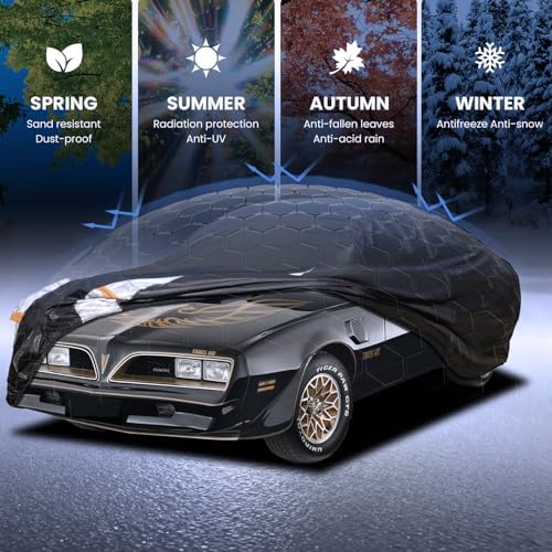 Multi-Layer Car Cover Custom Fit for Pontiac Firebird(1992-2002), 100% Waterproof All Weather for Automobiles, Gift with Towel, Heavy Duty Car Covers for Rain Sun UV Protection with Door Zipper