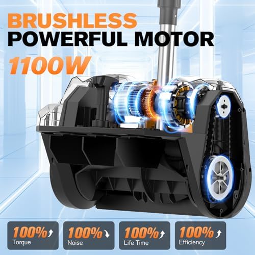 20V Brushless Cordless Snow Shovel 12-Inch, 2*4Ah Battery Powered Snow Blower 20FT Throw 6" Cleaning Depth, Electric Snow Removal Machine with Adjustable Directional Plate 90°&Handle for Patio