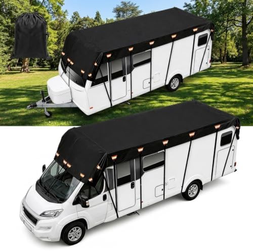 2026 Upgraded Heavy Duty RV Roof Cover,3000PA Waterproof Camper Top Cover with 16 Adjustable Buckles & 16 Reflective Reinforcement,16ft to 44ft for Travel Trailer Pop-Up Camper