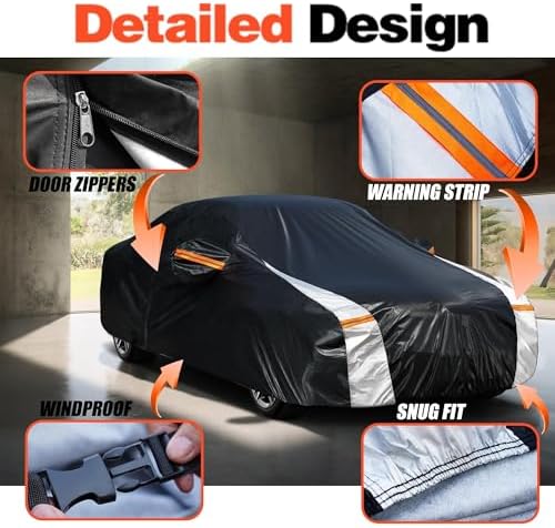 Multi-Layer Custom Fit Car Cover for Tesla Model X (2015-2026), Upgraded Waterproof All-Weather Full Exterior Cover with Charging Port and Door Zipper, for Snow Rain Dust and Sun UV Protection.