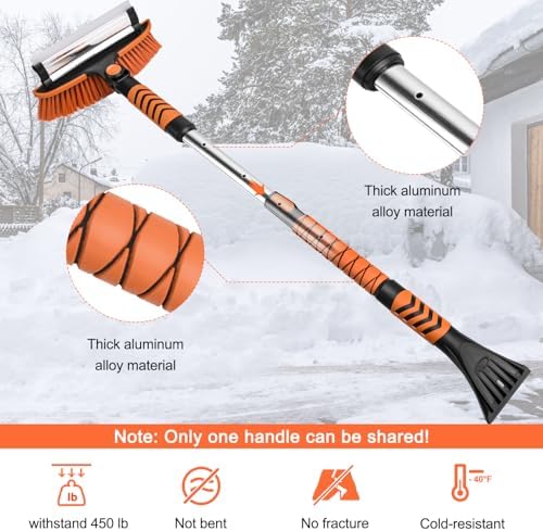 Car Snow Brush Snow Shovel Kit, 42'' Extendable Ice Scrapers and Snow Brushes for Car Windshield with Foam Grip 180° Pivoting Brush Head Snow Scraper, 39'' Extendable Emergency Snow Shovel for Car
