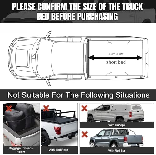 Truck Bed Tarp Cover for Full Size Truck 5.3Ft-5.8Ft Bed