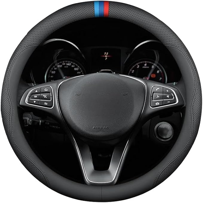 RYE for BMW Steering Wheel Cover, Leather Car Steering Wheel Cover Heavy-Duty Durable Breathable, Custom-fit for BMW X3 X5 X7 3/5/7 Series 328i 550i Accessories - Black Pattern 5
