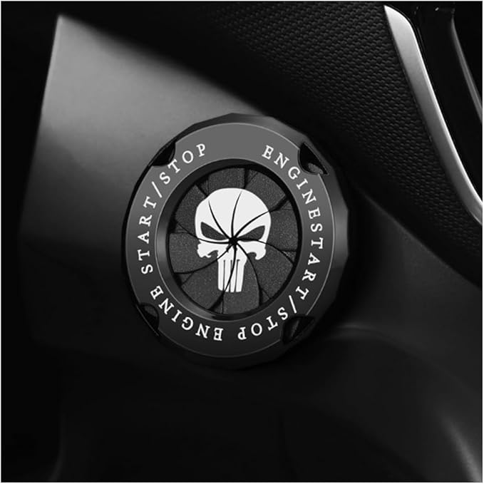 Stylish Car Push Start Button Cover,Spin Type Zinc Alloy Push to Start Button Cover for Car Decor,Universal Engine Start Button Cover Interior Car Accessories for Car Truck SUV (Skull Black)
