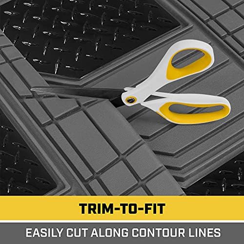 CAT® DiamondShield™ Rubber Floor Mats for Cars Trucks SUVs, All Weather Protection Front & Rear Car Mats Set, Heel Pad & Anti-Slip Backing, Universal Fit Trim-to-Fit Rubber Floor Mats for Car, Gray