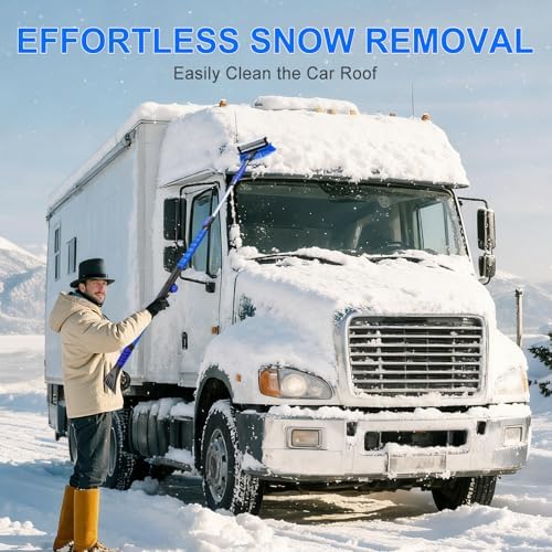 Foldable & Extendable Snow Brush and Ice Scraper for Car, 62.4", Blue