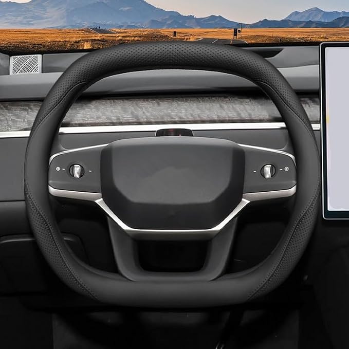 Nappa Leather Car Steering Wheel Cover for Ford Expedition 2007-2026, 15-inch Perforated Design, Heat Resistant Anti-Slip Car Wheel Wrap(Black)