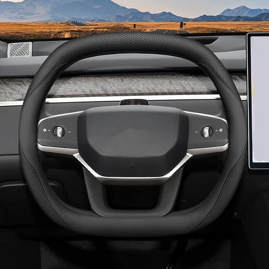 Nappa Leather Car Steering Wheel Cover for Ford Expedition 2007-2026, 15-inch Perforated Design, Heat Resistant Anti-Slip Car Wheel Wrap(Black)