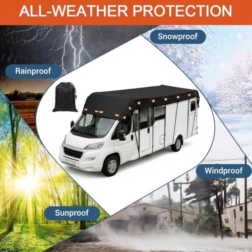 2026 Upgraded Heavy Duty RV Roof Cover,3000PA Waterproof Camper Top Cover with 16 Adjustable Buckles & 16 Reflective Reinforcement,16ft to 44ft for Travel Trailer Pop-Up Camper