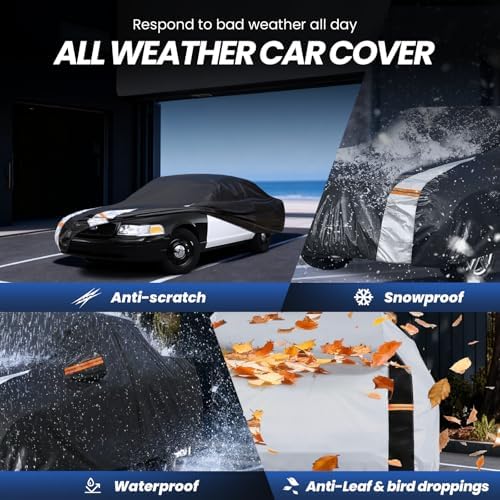 Multi-Layer Car Cover Custom Fit for Ford Crown Victoria (1991-2010), 100% Waterproof All Weather for Automobiles, Gift with Towel, Heavy Duty Car Covers for Rain Sun UV Protection with Door Zipper.