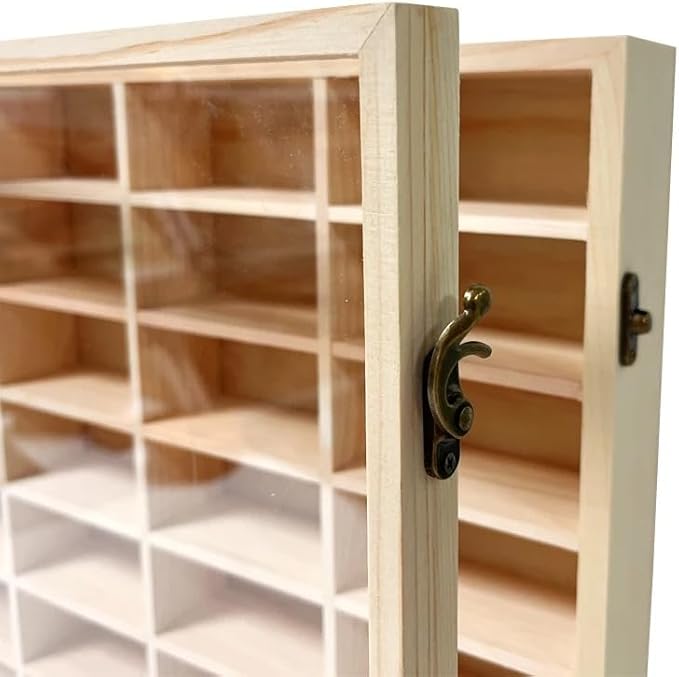 Wooden Wall Mount Display Case for Hot Wheels, with Dust Resistant Door, Matchbox 1/64 Scale Diecast Model Cars Display Storage Organizer Case, Stores up to 60 Cars