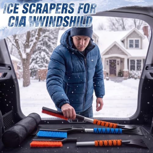 Uiifan 8 Pack 27" Snow Brush and Ice Scraper for Car SUV Truck,Orange,Blue