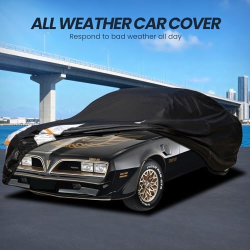 Multi-Layer Car Cover Custom Fit for Pontiac Firebird(1992-2002), 100% Waterproof All Weather for Automobiles, Gift with Towel, Heavy Duty Car Covers for Rain Sun UV Protection with Door Zipper