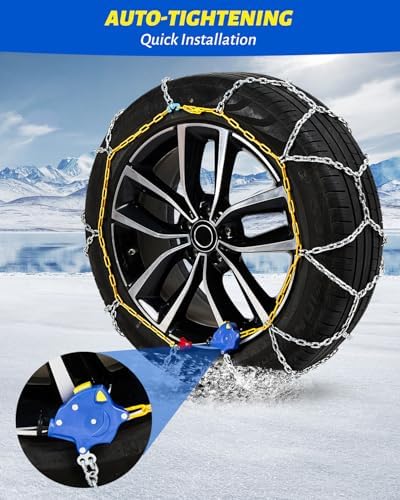 Auto Tightening Snow Chains Tire Chains For Cars Suv Pickup Trucks - Auto Tightening 1 Min Quick Fit AND Easy Installation, Reusable Universal Emergency Traction Snow Chains - Set of 2（HKN150）