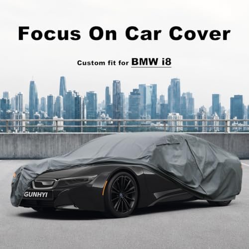 GUNHYI Premium Car Cover Custom Fit BMW i8, 16 Layers Heavy Duty Car Cover Waterproof All Weather with Zipper Door for Sun Rain Snow Dust Uv Protection