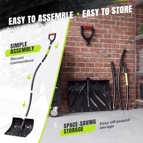 Heavy Duty Snow Shovel, Extra Wide Snow Shovel for Driveway, Sidewalk, Patio, Deck & Doorway Snow Removal, Ergonomic Back Saver Snow Plow with Steel Blade, Non-Slip Grip Handle