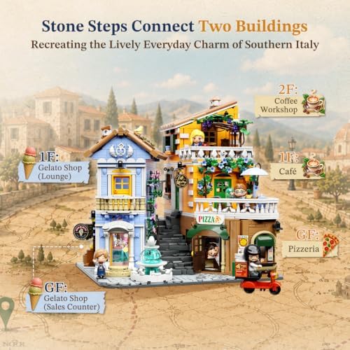PANTASY Italian Corner Building Set for Adults, Modular City Street Model