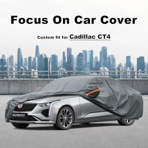 GUNHYI Premium Car Cover Custom Fit Cadillac CT4, 16 Layers Heavy Duty Car Cover Waterproof All Weather with Zipper Door for Sun Rain Snow Dust Uv Protection