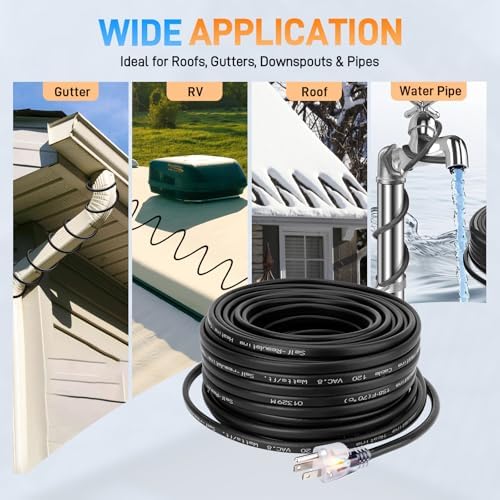 60FT Roof & Gutter Heat Cable, 8W/FT Self Regulating Heat Tape, 120V