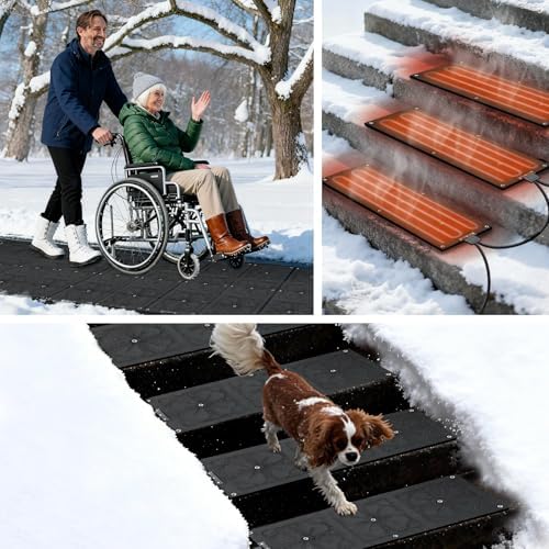 OEBLD 5 Pcs 10”X30” Heated Snow Melting Mats, No-Slip Stair Heated Mats