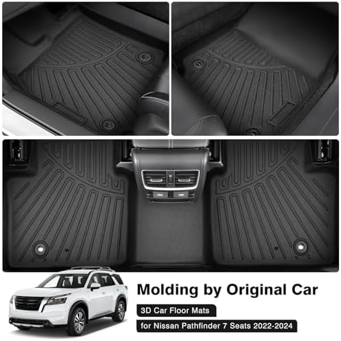 Powerty Floor Mats for 2022-2025 2026 Nissan Pathfinder 7 Seats All Weather 3D TPE Anti-Slip Car Liners for 1st & 2nd & 3rd Row Accessories