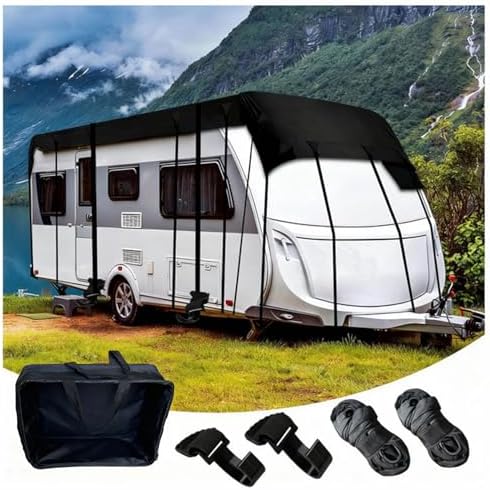 Wider 3.3m/10.83ft Rv Covers for Roof Only 210D Oxford Cloth Rv Roof Cover Wind, Rain and Snow Proof with 2 Windproof Straps Black-39.9 x 10.8 ft